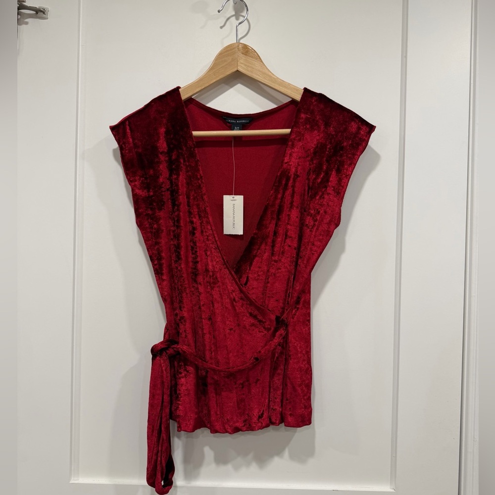 Banana Republic Rich Red Velvet Wrap Blouse